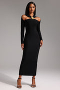 Natalie Black Hollow Out Long Sleeve Evening Dress