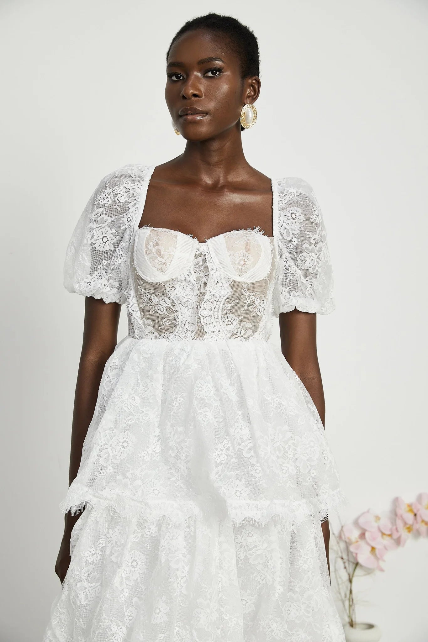 Natalie Maxi Dress in White with Square Neck