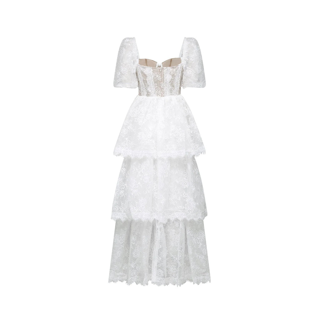 Natalie Maxi Dress in White with Square Neck