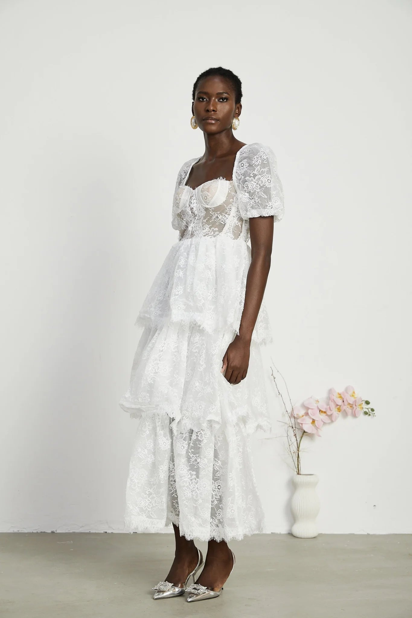 Natalie Maxi Dress in White with Square Neck