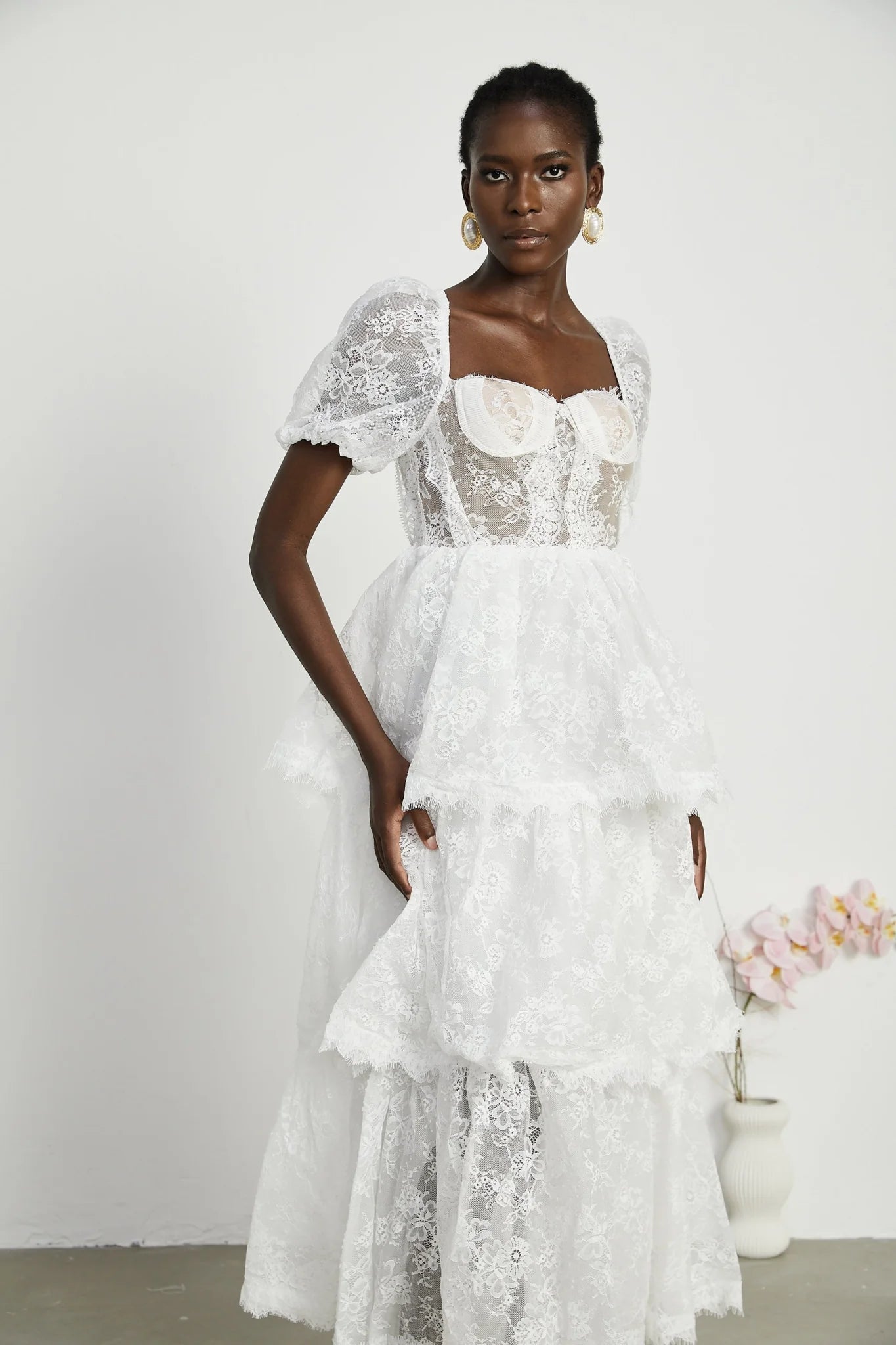 Natalie Maxi Dress in White with Square Neck