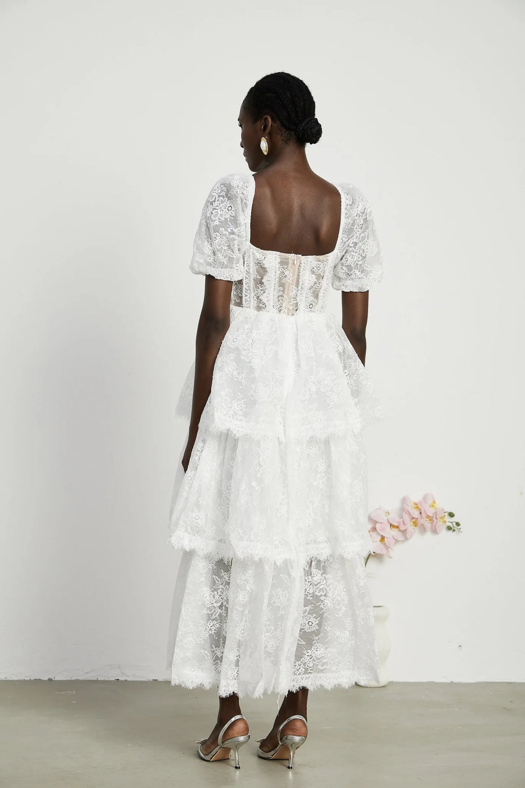 Natalie Maxi Dress in White with Square Neck