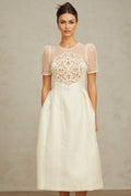 Natalie Midi Dress White Textured Panelled Braided Bead