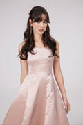 Natalina Midi Dress Pink Bowknot Strap Pleated Ankle Length