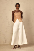 Natalina Top Brown Sequined Halter - neck Ruched Tulle Sparkle & Zip