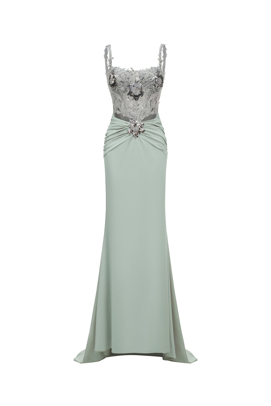 Natasha Green Embroidered Fishtail Dress for Formal Occasions