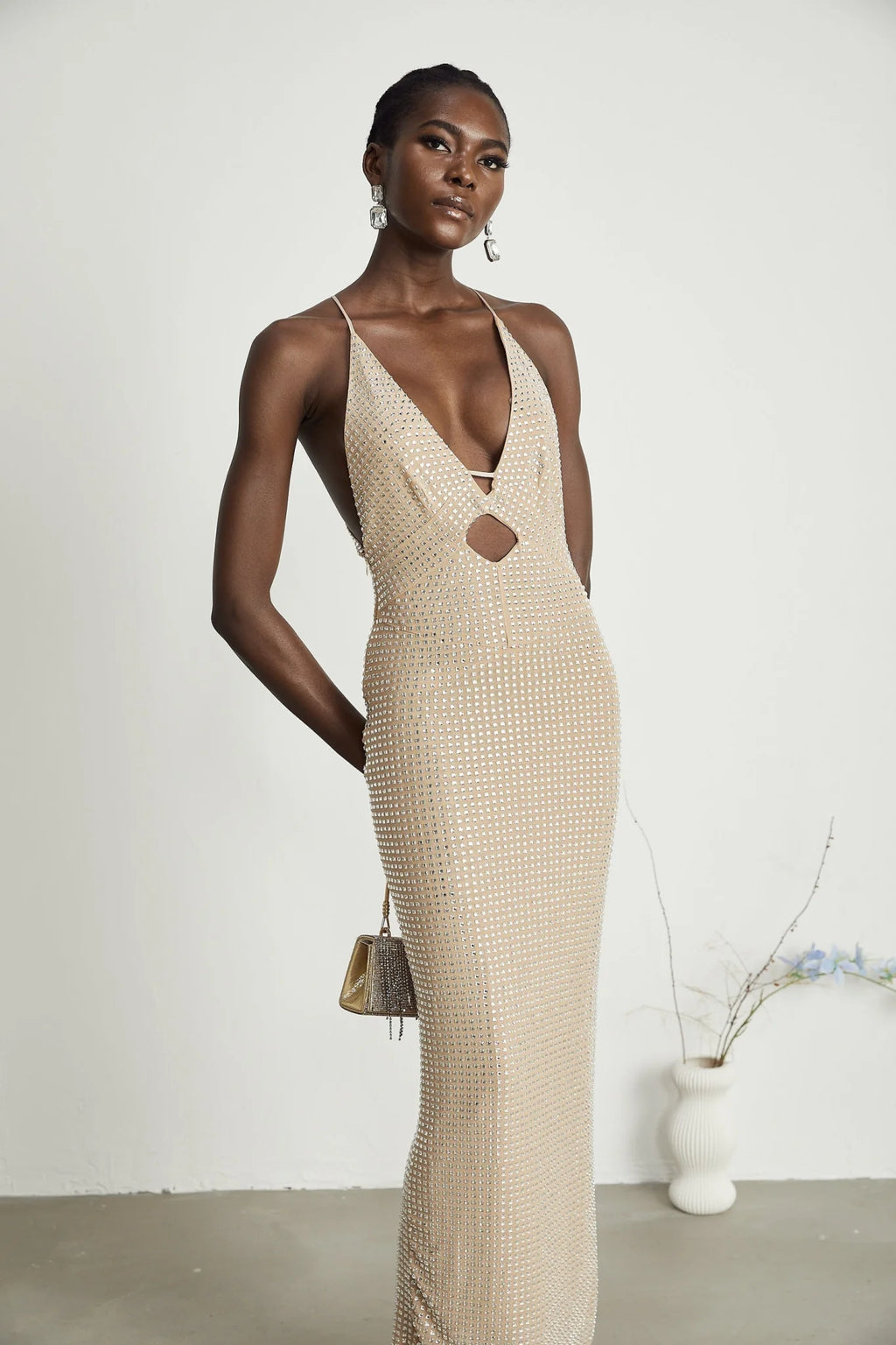 Natasha Plunging V - Neck Cut - Out Midi Dress