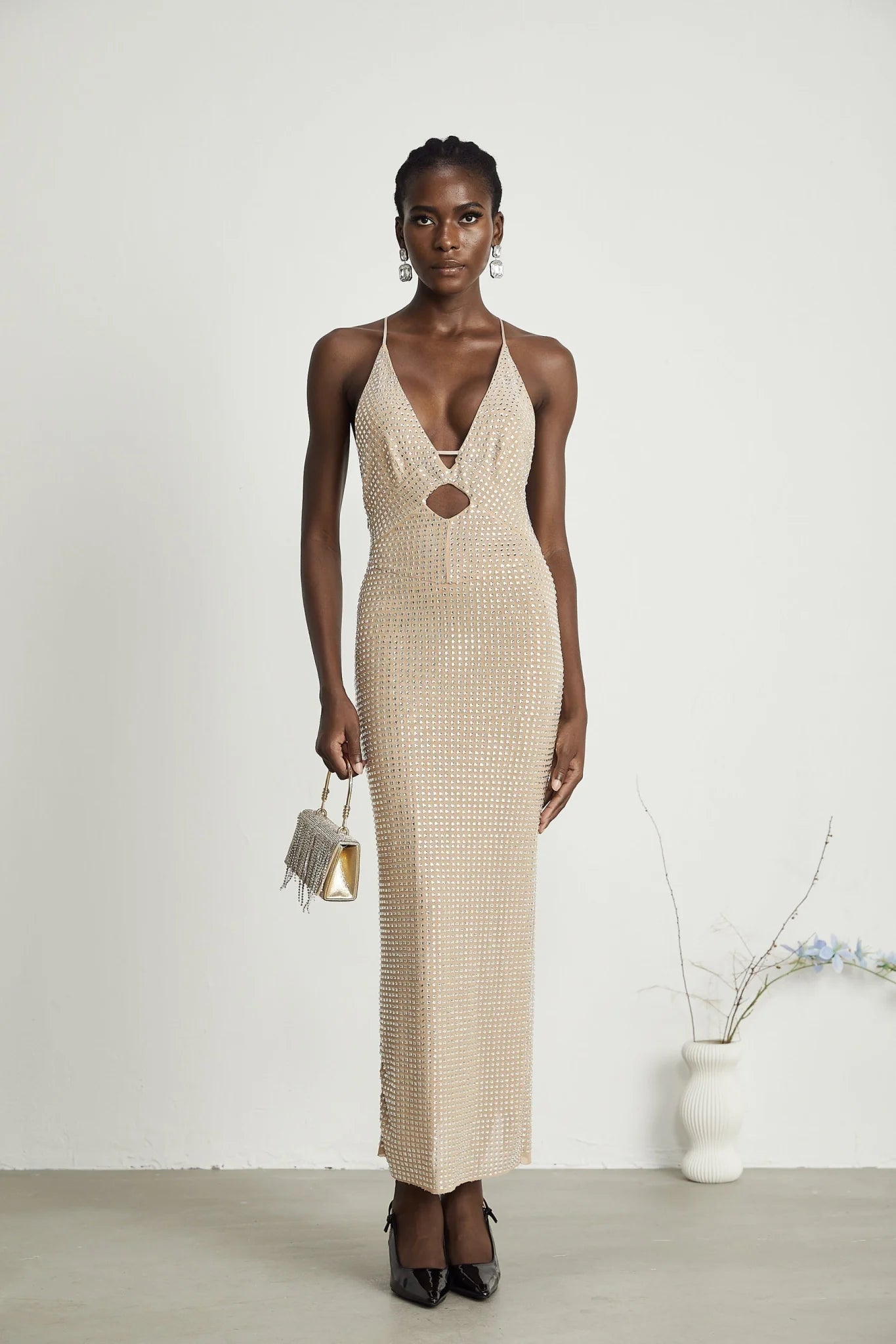Natasha Plunging V - Neck Cut - Out Midi Dress
