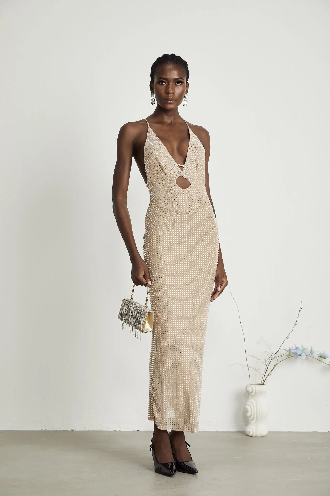 Natasha Plunging V - Neck Cut - Out Midi Dress