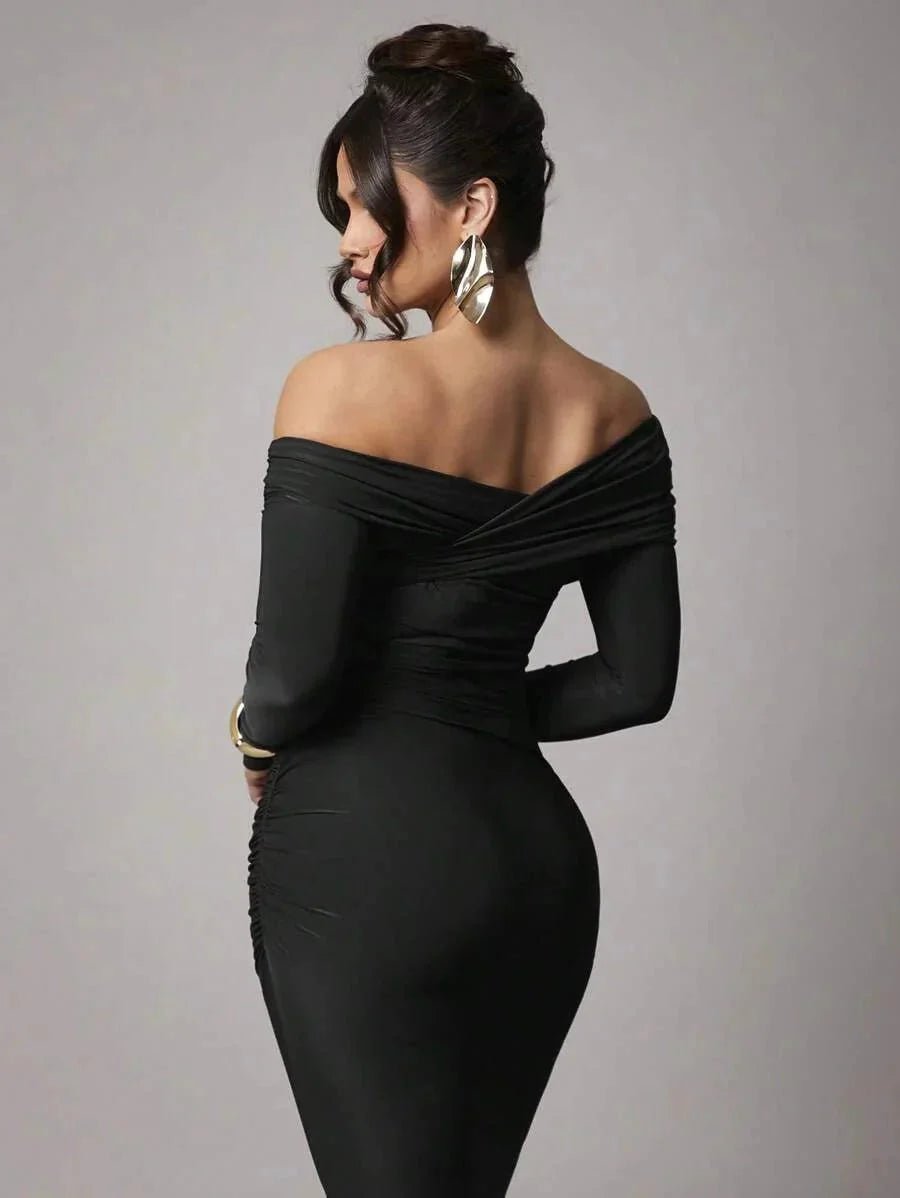 Nicole Maxi Dress - Asymmetrical Neckline - Mermaid Hem - Bodycon Fit - Elegant Style