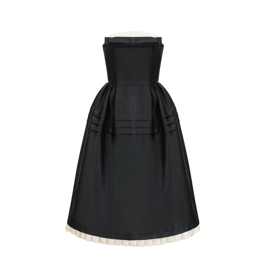Nicole Midi Dress Black White Strapless Bow Detail Elegance