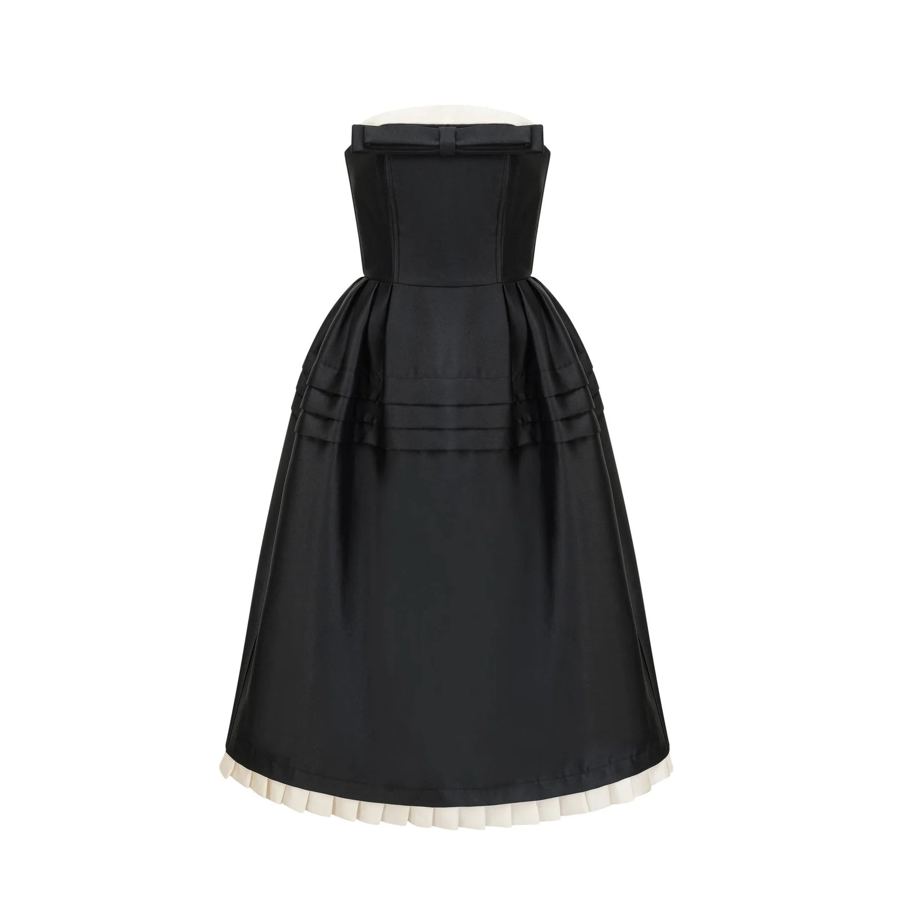 Nicole Midi Dress Black White Strapless Bow Detail Elegance