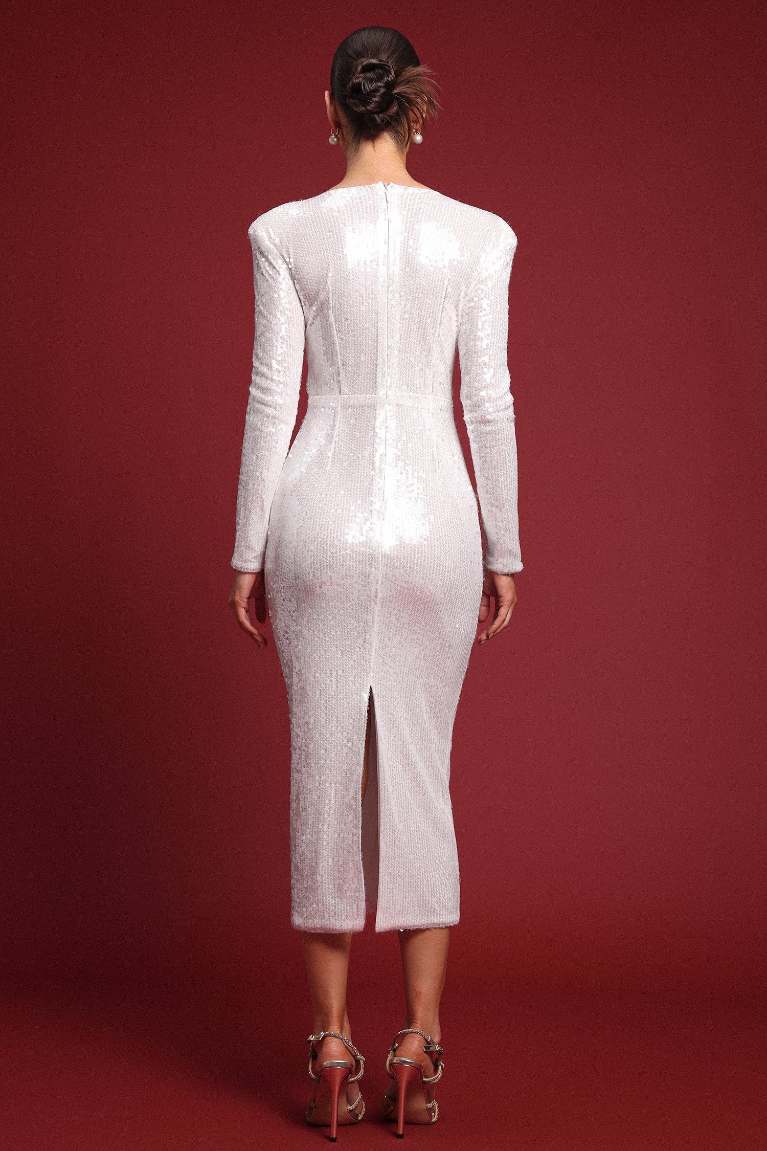 Nicole White Sequin Cut-Out Dress Faux Fur Wrap Glamorous Formal Attire