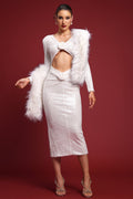 Nicole White Sequin Cut-Out Dress Faux Fur Wrap Glamorous Formal Evening Wear