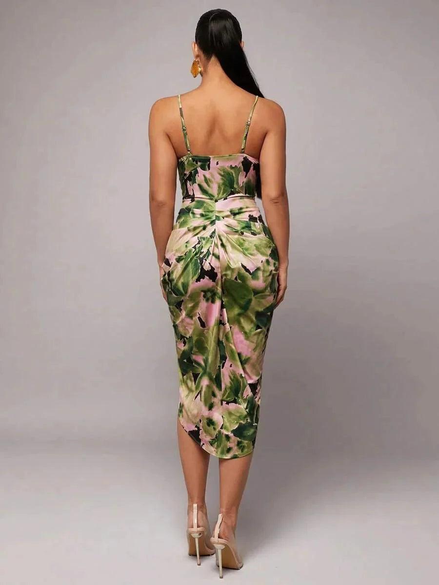 Ninetta Midi Dress - Spaghetti Strap - High Waist - Backless - Ruched - Boho Style