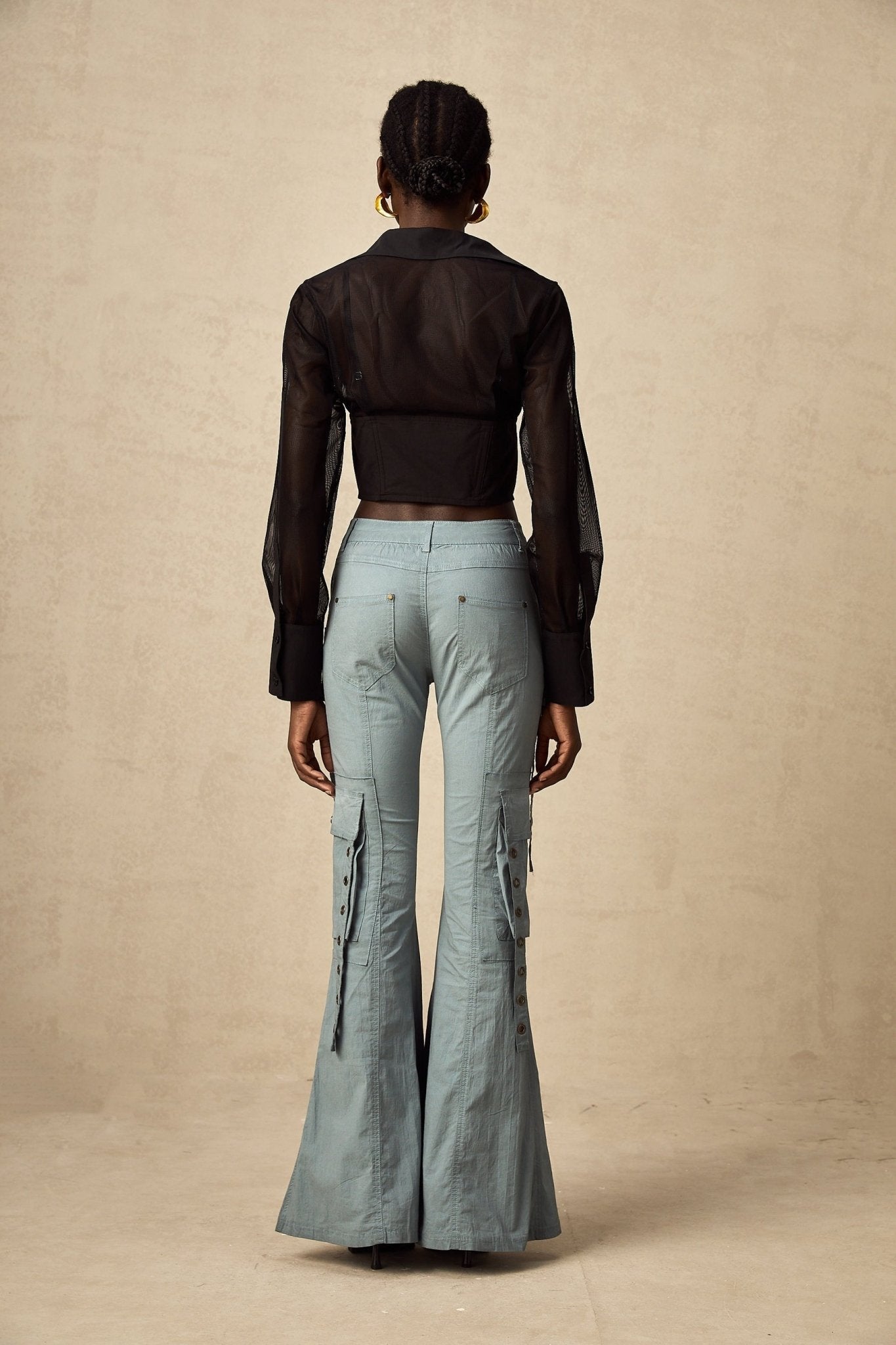 Ninetta Trousers High - Waisted Flared Cargo & Pocket Design