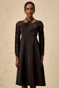 Ninfa Midi Dress Black Panelled Halterneck Flared Skirt & Rear Zip
