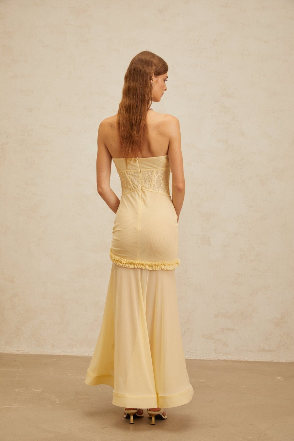 Ninfa Midi Dress - Off - Shoulder - 3D Petal Lace - Ruffles - Mermaid Hem