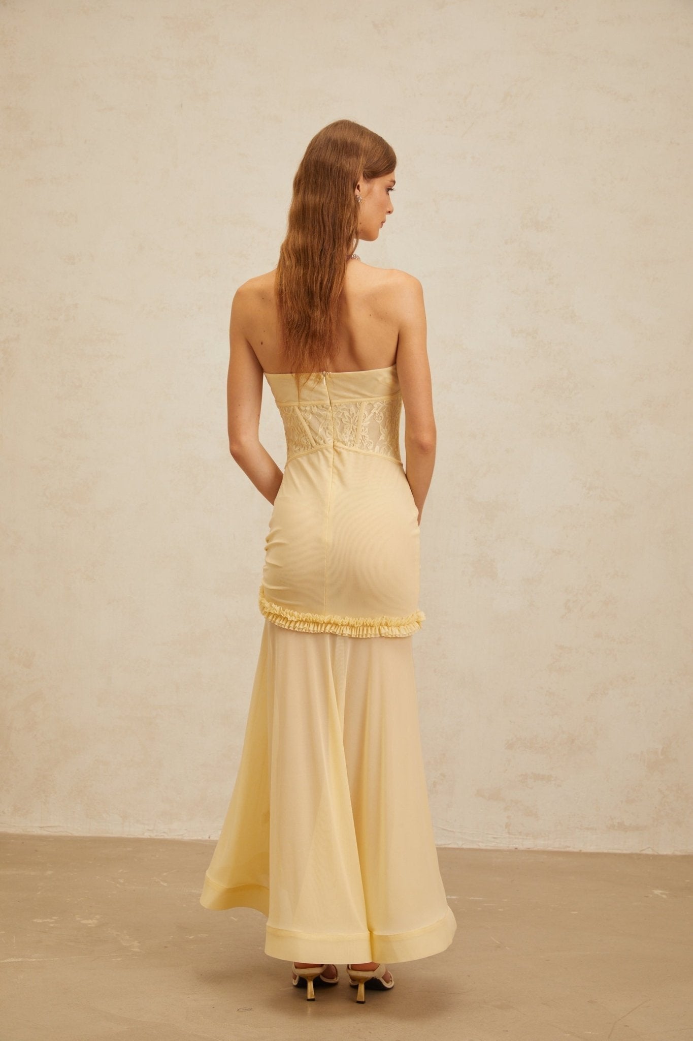 Ninfa Midi Dress - Off - Shoulder - 3D Petal Lace - Ruffles - Mermaid Hem