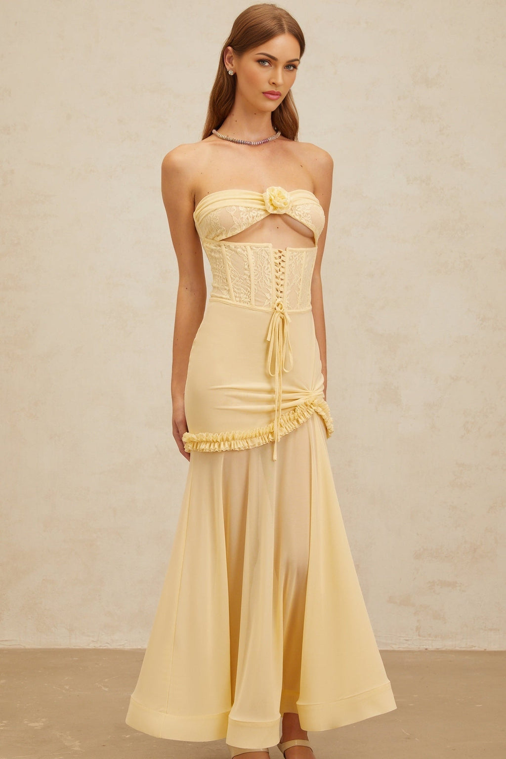 Ninfa Midi Dress - Off - Shoulder - 3D Petal Lace - Ruffles - Mermaid Hem