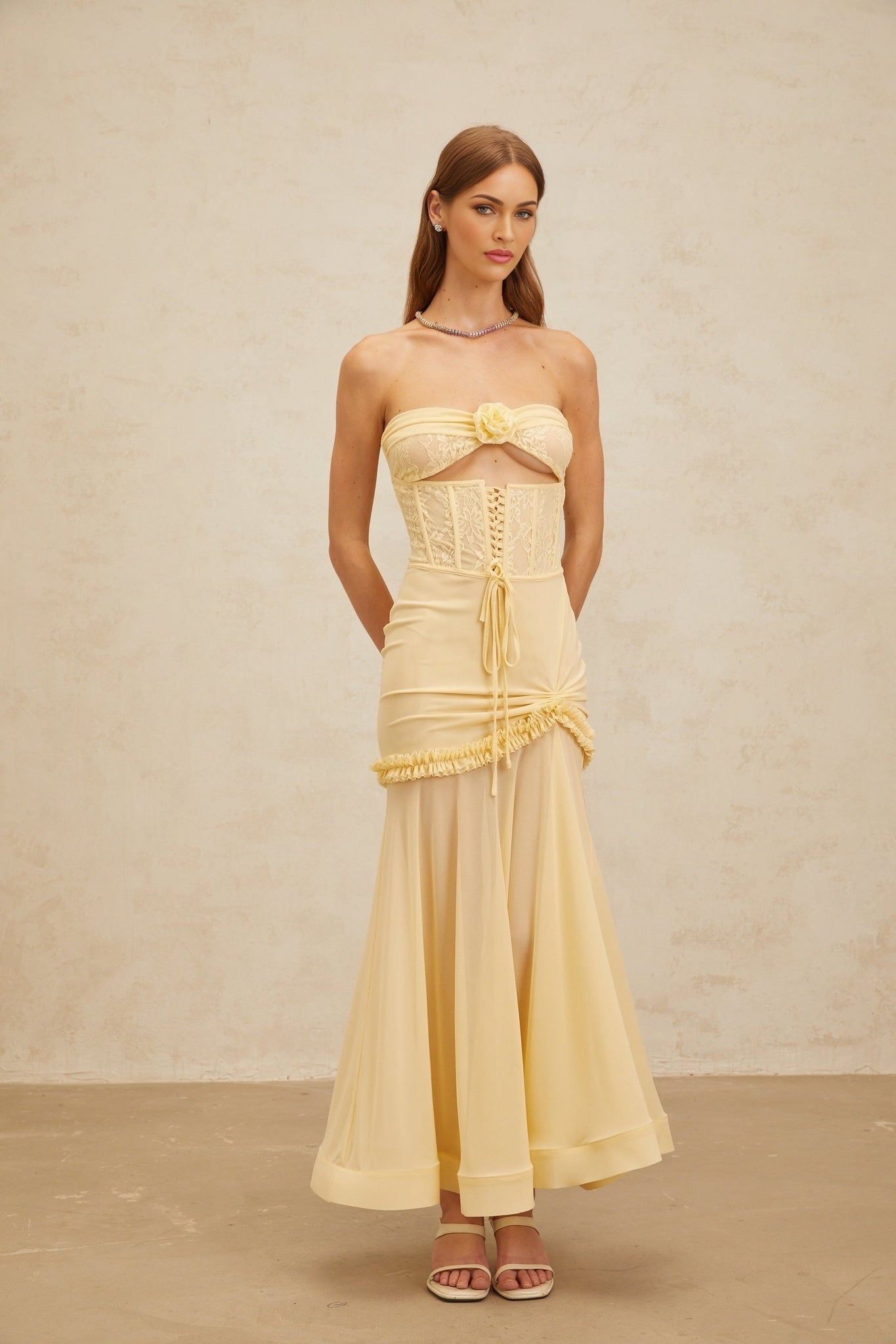 Ninfa Midi Dress - Off - Shoulder - 3D Petal Lace - Ruffles - Mermaid Hem