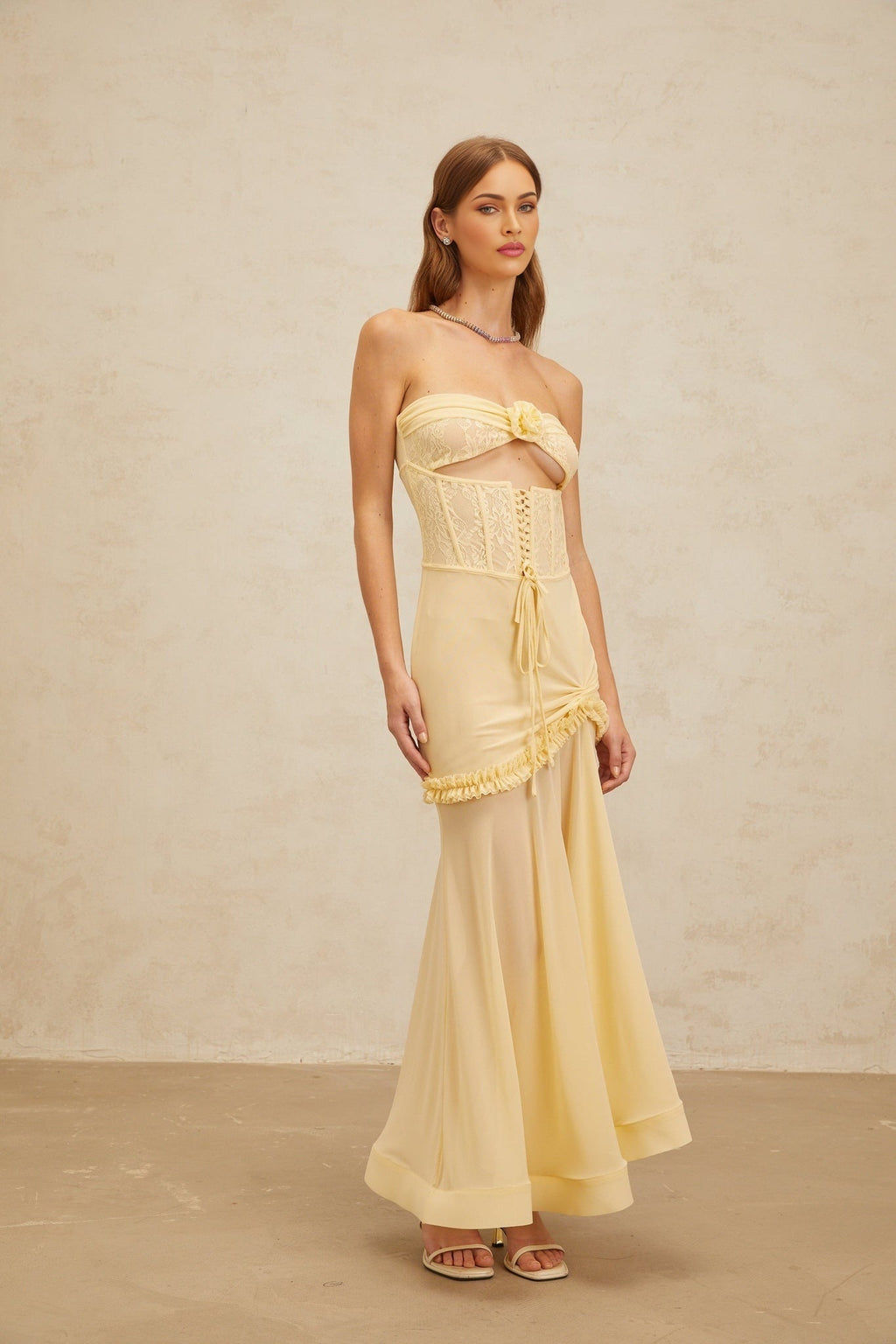 Ninfa Midi Dress - Off - Shoulder - 3D Petal Lace - Ruffles - Mermaid Hem