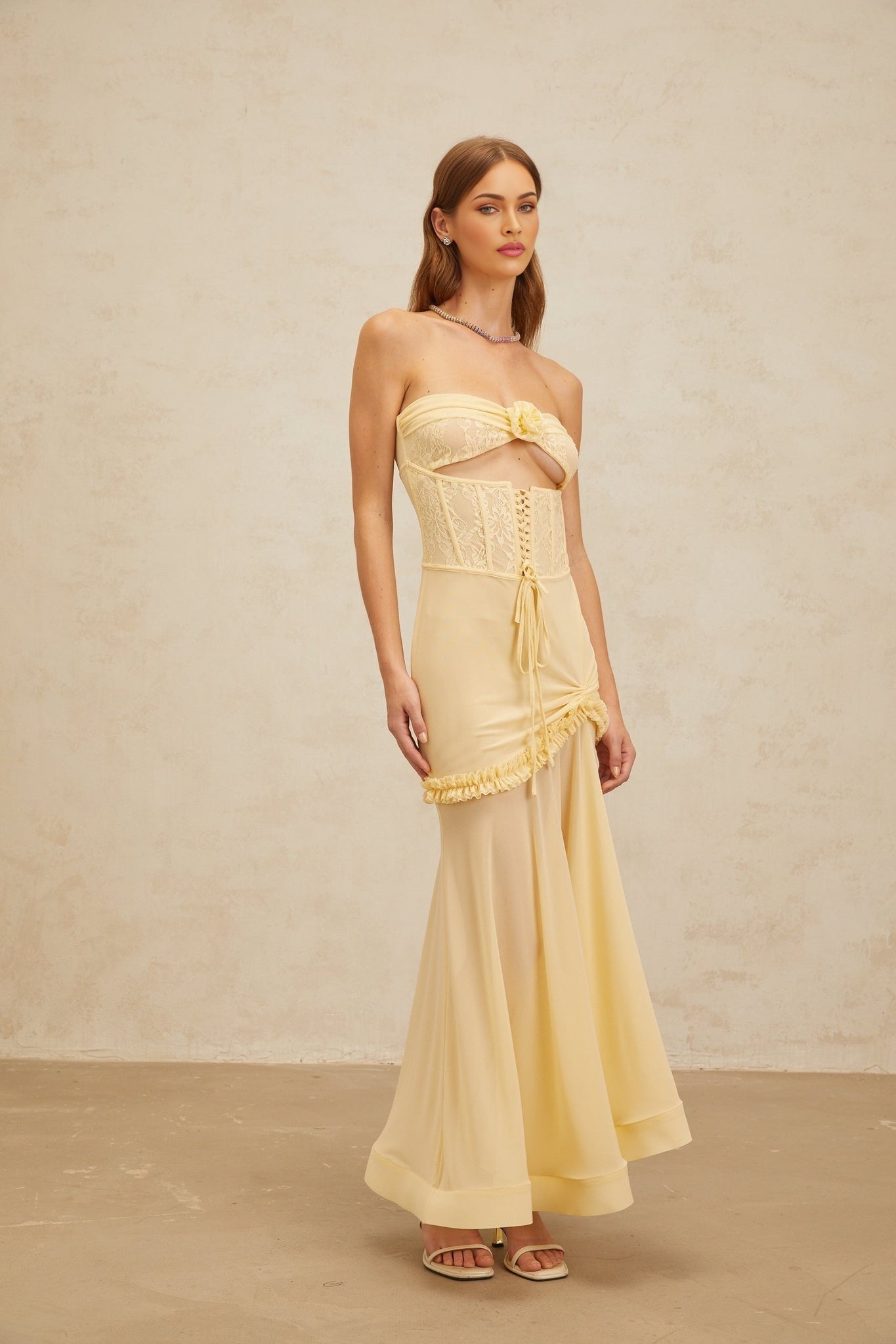 Ninfa Midi Dress - Off - Shoulder - 3D Petal Lace - Ruffles - Mermaid Hem