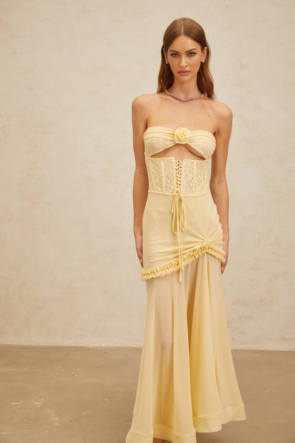 Ninfa Midi Dress - Off - Shoulder - 3D Petal Lace - Ruffles - Mermaid Hem