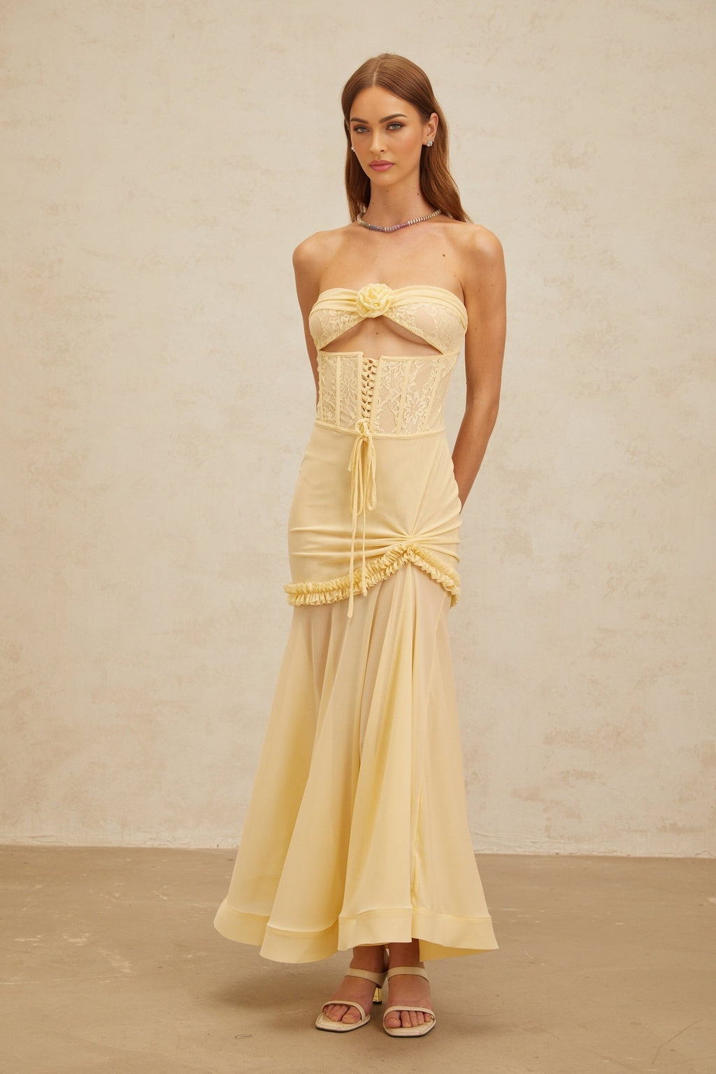 Ninfa Midi Dress - Off - Shoulder - 3D Petal Lace - Ruffles - Mermaid Hem