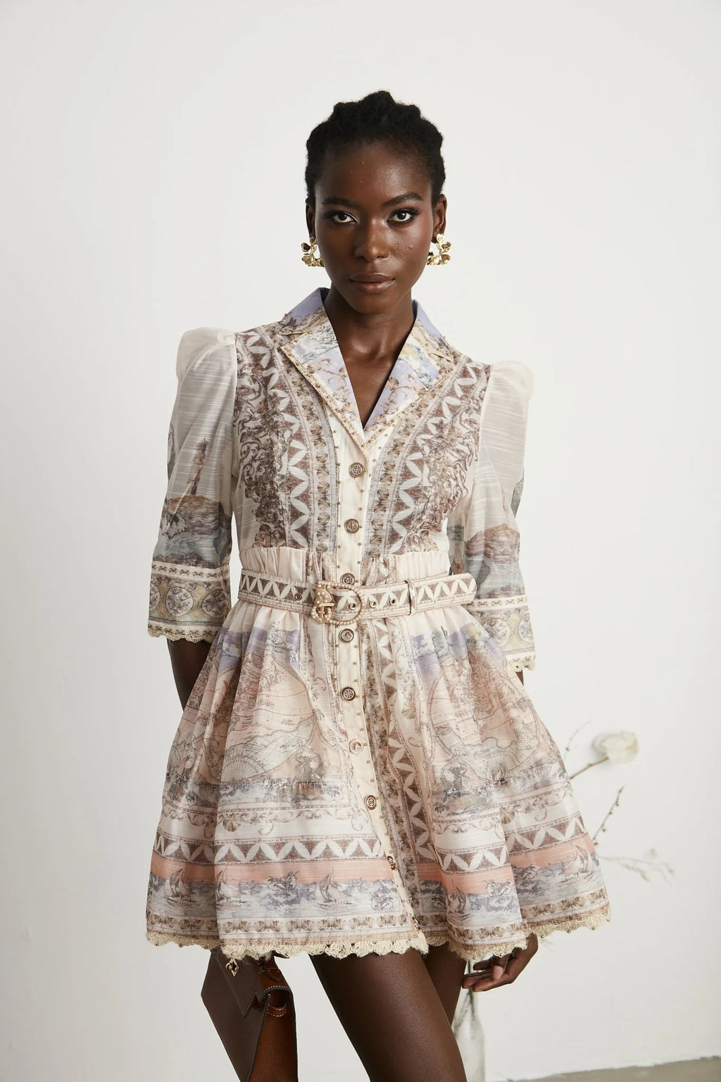 Ninfa Mini Dress with Pattern Print and Belt