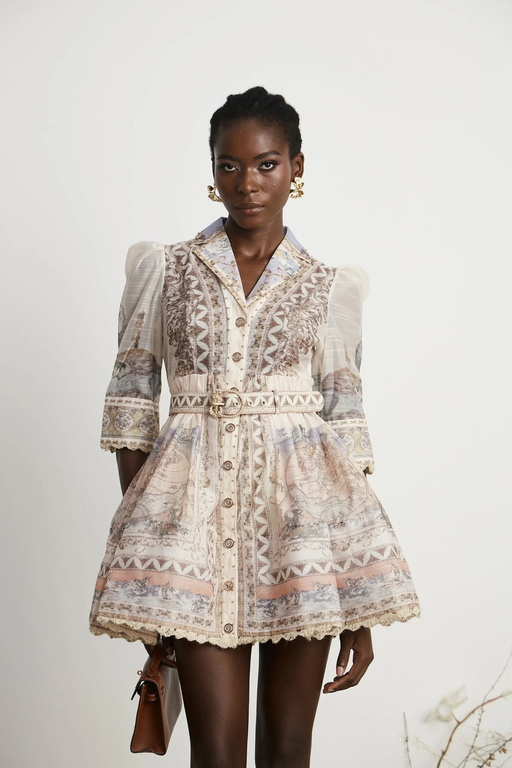 Ninfa Mini Dress with Pattern Print and Belt