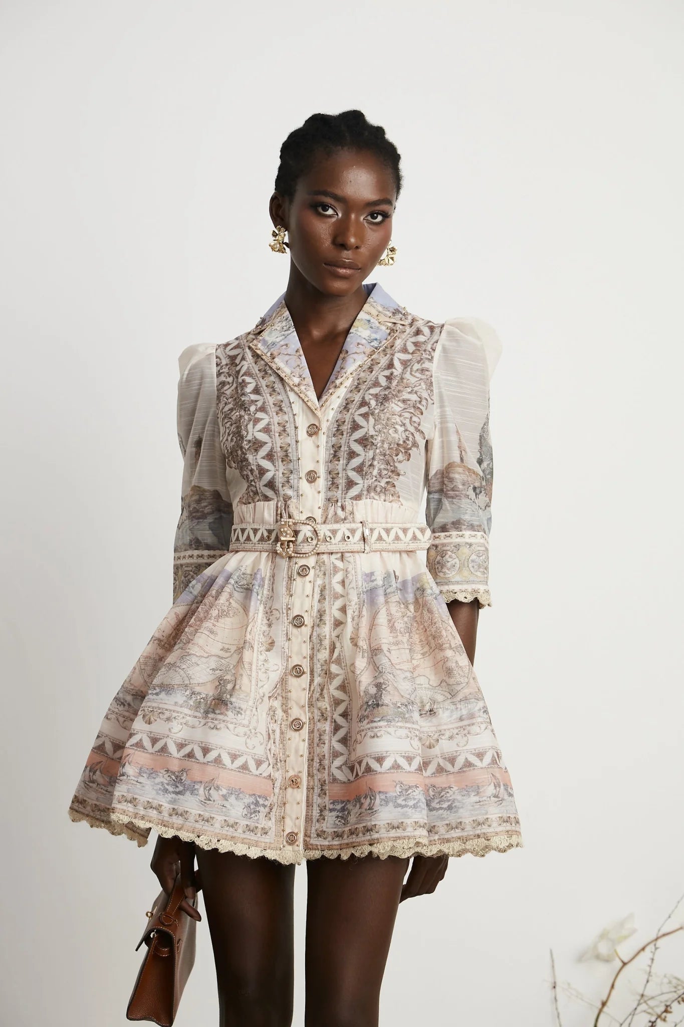 Ninfa Mini Dress with Pattern Print and Belt