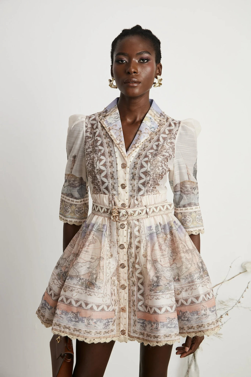 Ninfa Mini Dress with Pattern Print and Belt