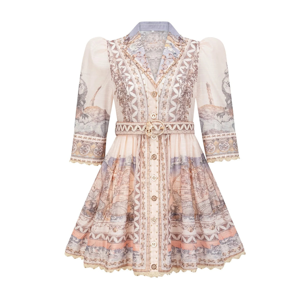 Ninfa Mini Dress with Pattern Print and Belt