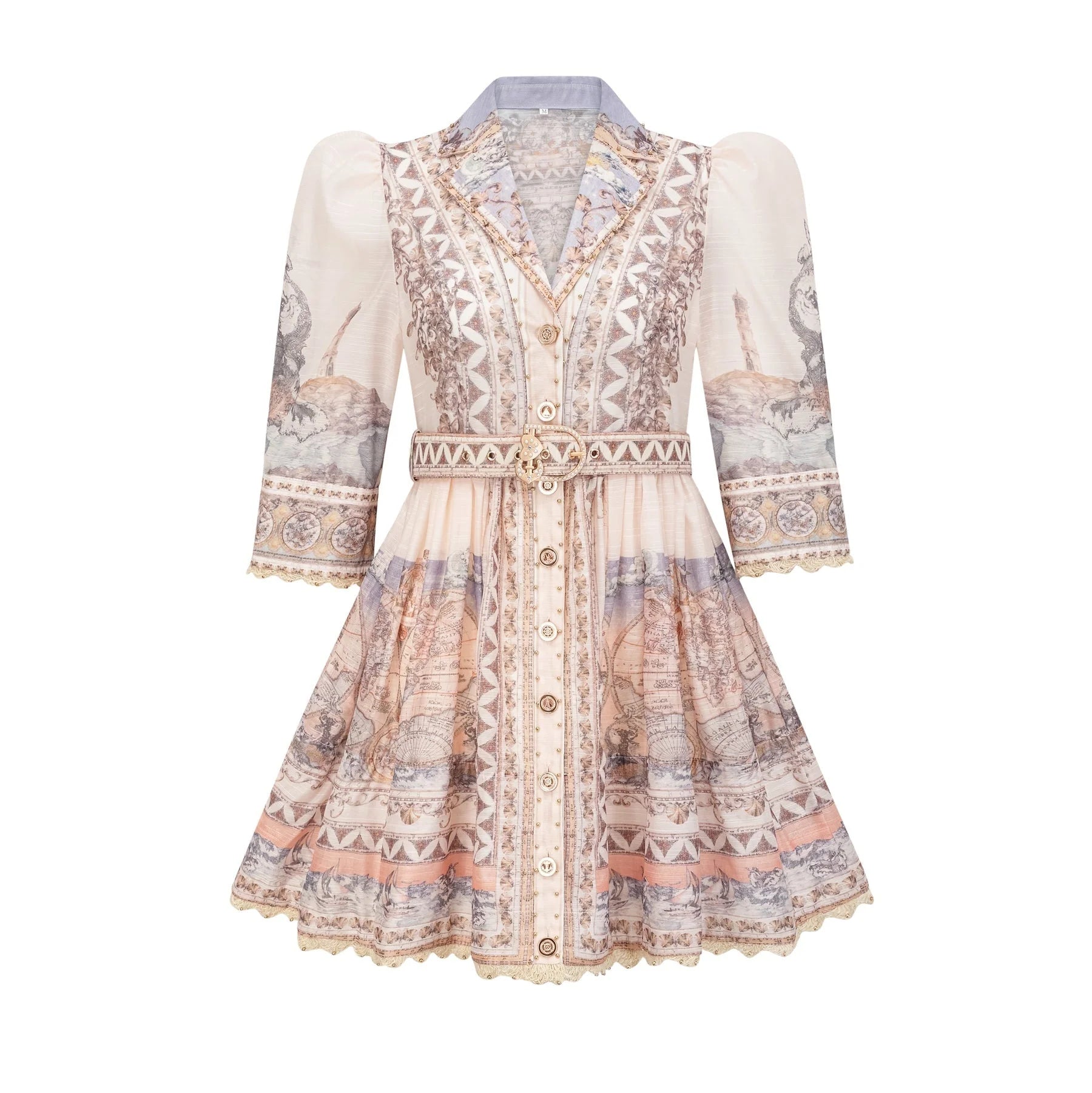 Ninfa Mini Dress with Pattern Print and Belt