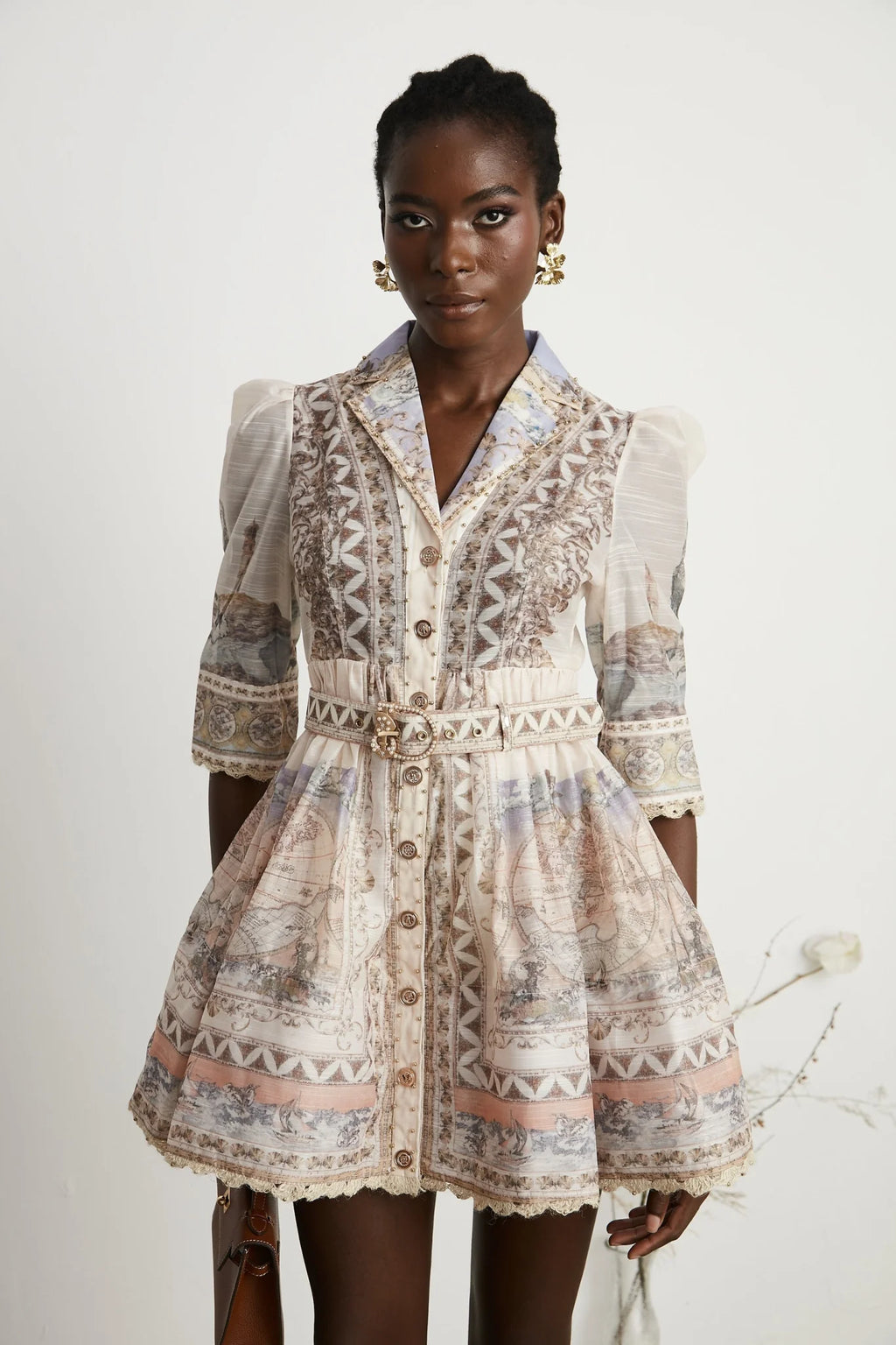 Ninfa Mini Dress with Pattern Print and Belt
