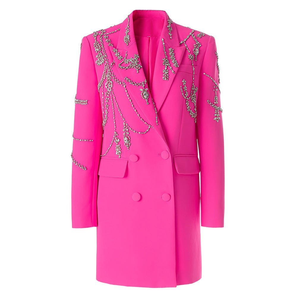 Ninfa Oversized Double - Breasted Coat - Floral Embellishments and Rhinestone Appliqué Details