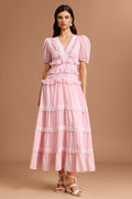 Nives Pink Lace Tiered Dress