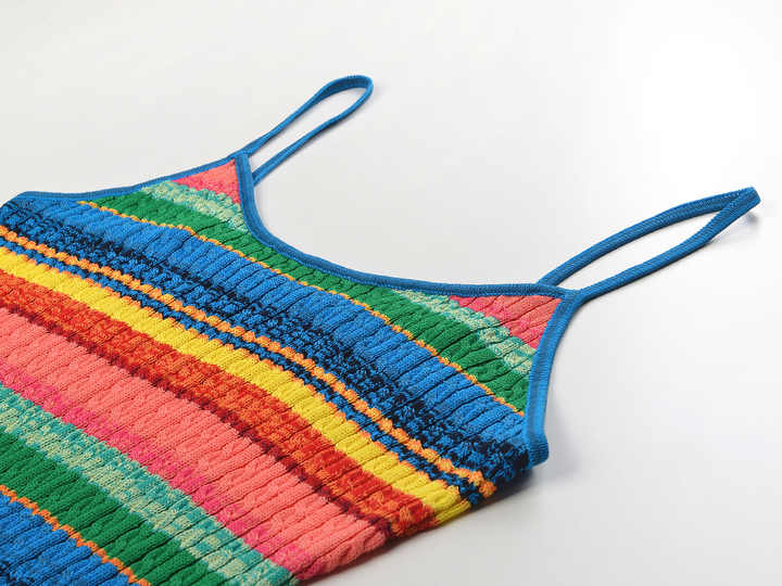 Noemi Dress - Bodycon Style - Colorful Striped Pattern - Spaghetti Straps - Mid - Calf Length