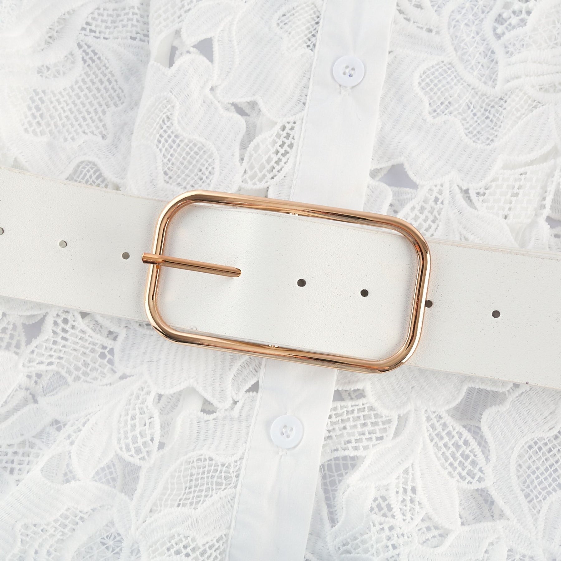 Noémie White Lace Midi Dress With Waist Belt & Embroidered Floral Design
