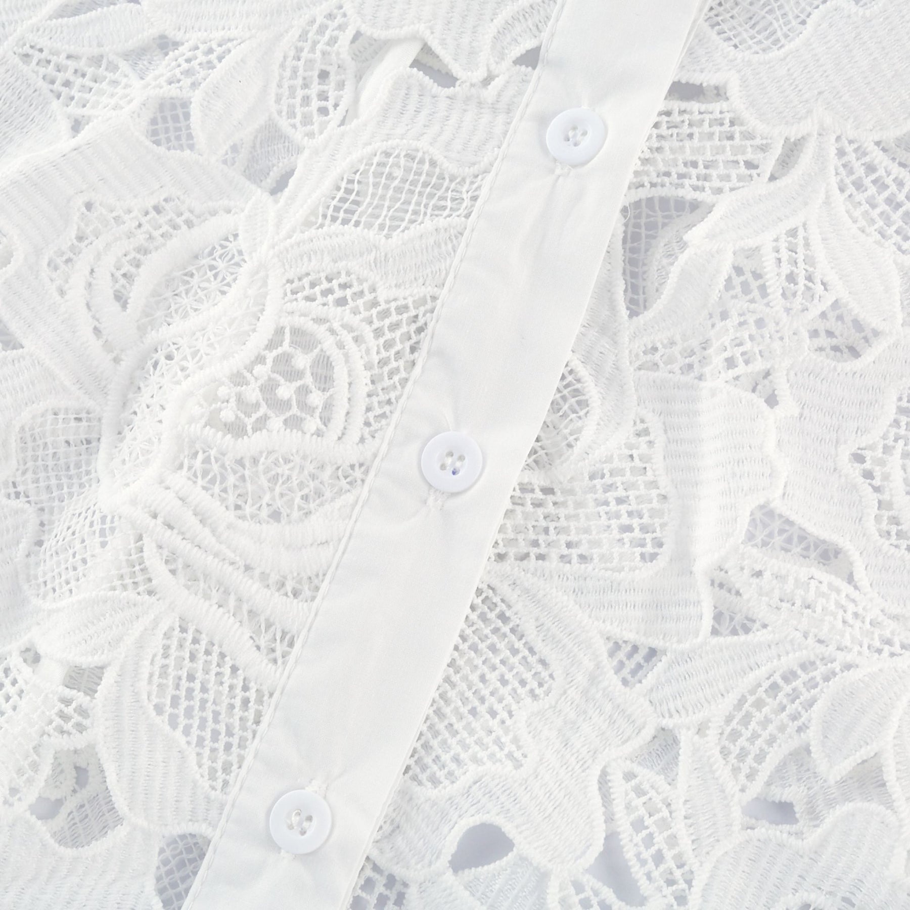Noémie White Lace Midi Dress With Waist Belt & Embroidered Floral Design