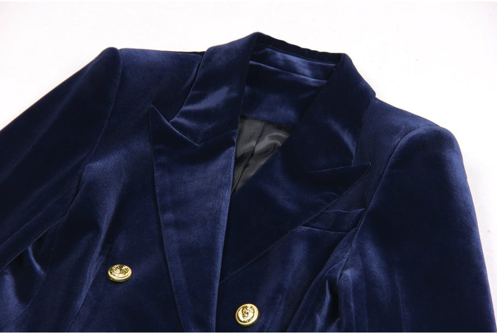 Nora Blazer & Flared Trousers – Velvet Power Suit – Slim Fit Double - Breasted Design