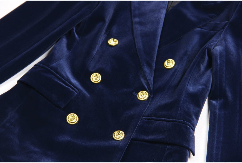 Nora Blazer & Flared Trousers – Velvet Power Suit – Slim Fit Double - Breasted Design