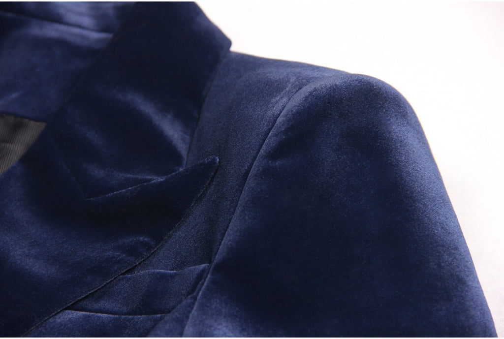Nora Blazer & Flared Trousers – Velvet Power Suit – Slim Fit Double - Breasted Design