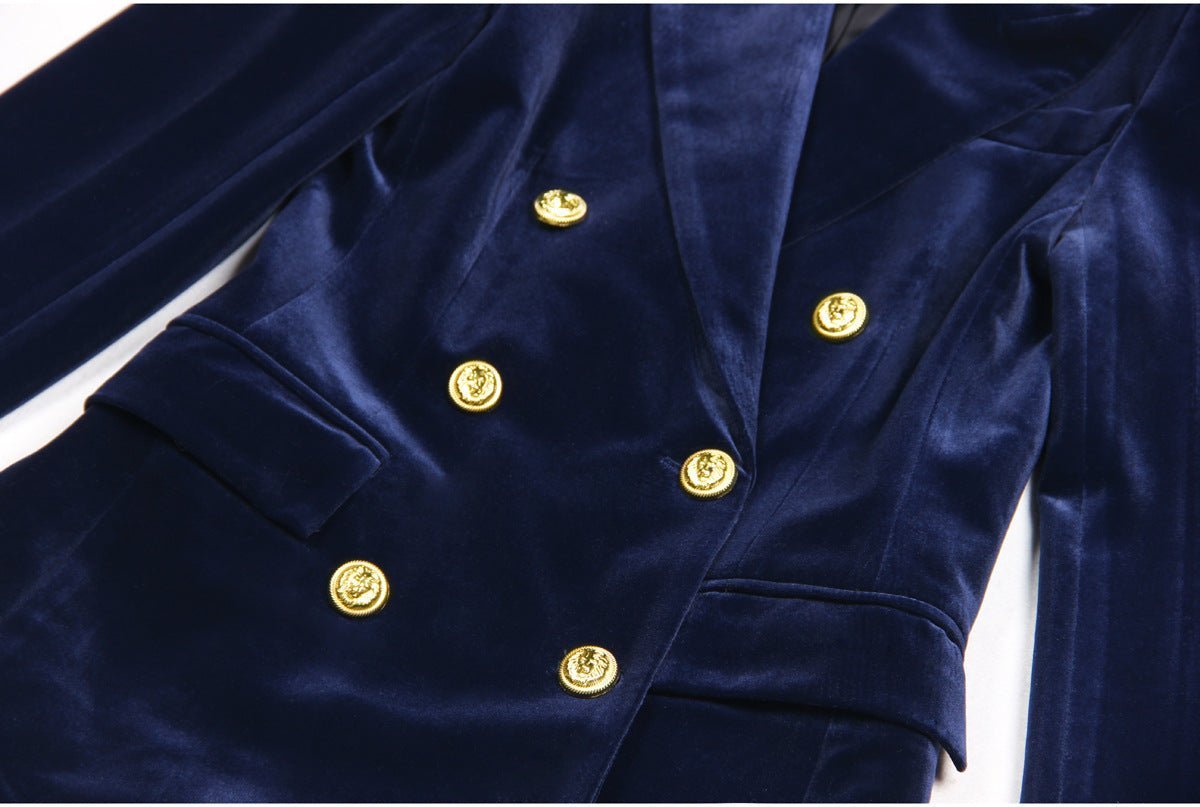 Nora Blazer & Flared Trousers – Velvet Power Suit – Slim Fit Double - Breasted Design