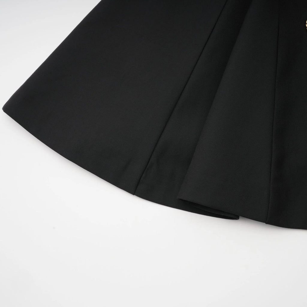 Nora Mini Dress Black Flared Crossover Gold Button
