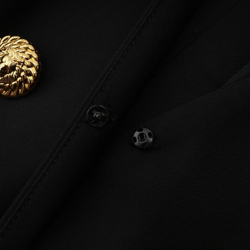 Nora Mini Dress Black Flared Crossover Gold Button