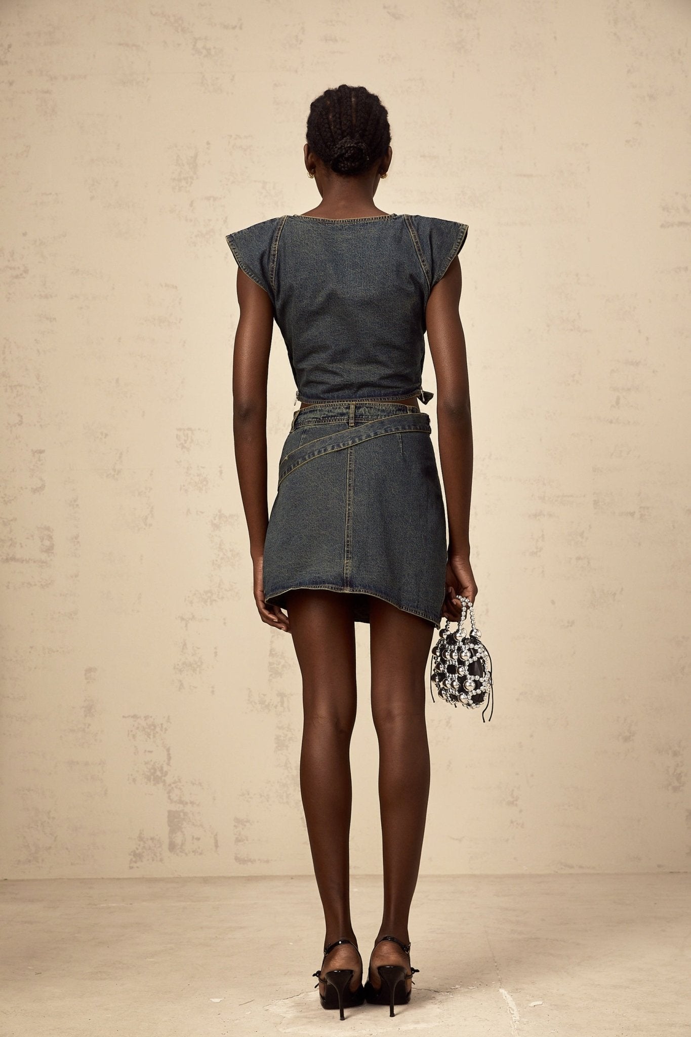 Nora Skirt & Top Set Blue Denim Cross Over Matching Outfit