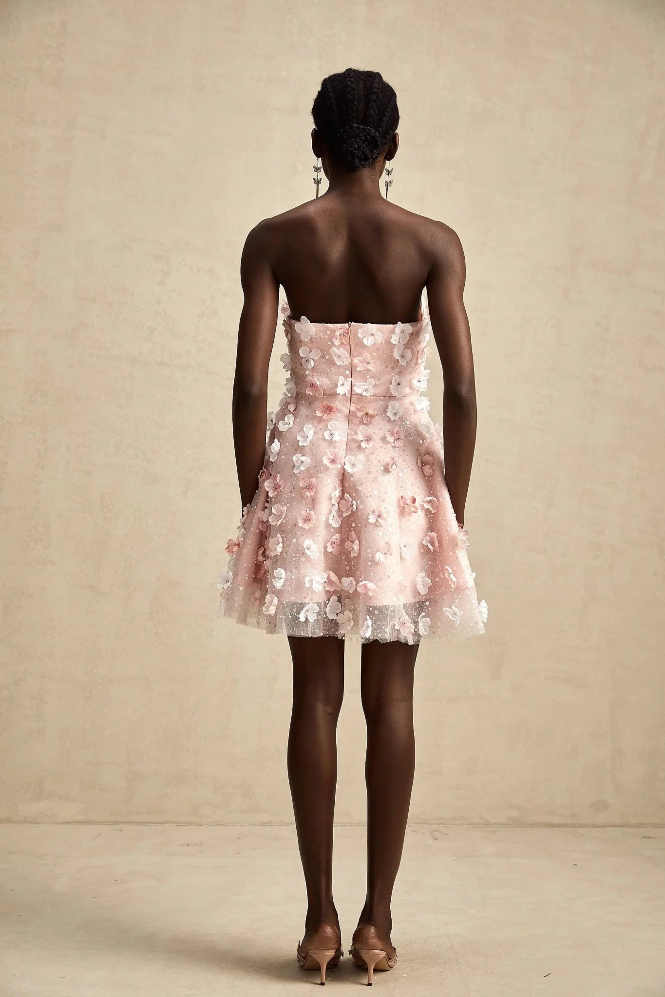 Norah Mini Dress Pink & White 3D Petal Puffy Scallop Hem