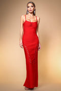 Norah Red Evening Dress Bodycon Silhouette Edgy Detailing Glamorous Party Sophisticated Fabric Comfortable Fit Dance Confidence Style